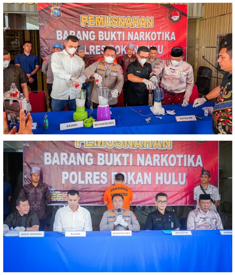 Polres Rohul Bersama Kejaksaan dan Pengadilan Musnahkan 961,5 Gram Sabu dan 229 Butir Ekstasi